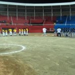 St. Maarten Champion team Scotia Bank greeting Tortola BVI before game. 