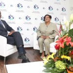 H.E. Gov. Eugene Holiday, poses with SXM managing director, Regina LaBega before a one-on-one with her at her office. 